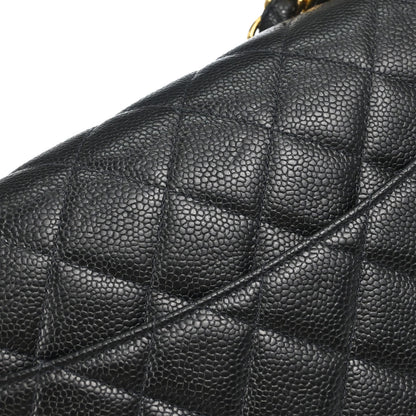 Chanel 1997-1999 Black Caviar Skin Jumbo Classic Flap Shoulder Bag
