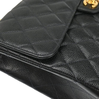 Chanel 1997-1999 Black Caviar Skin Jumbo Classic Flap Shoulder Bag