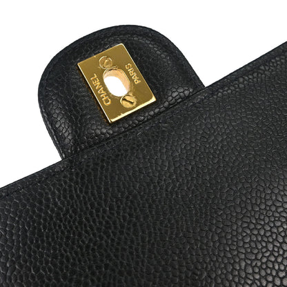 Chanel 1997-1999 Black Caviar Skin Jumbo Classic Flap Shoulder Bag