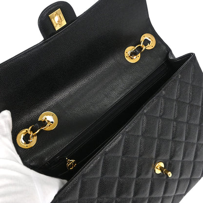 Chanel 1997-1999 Black Caviar Skin Jumbo Classic Flap Shoulder Bag