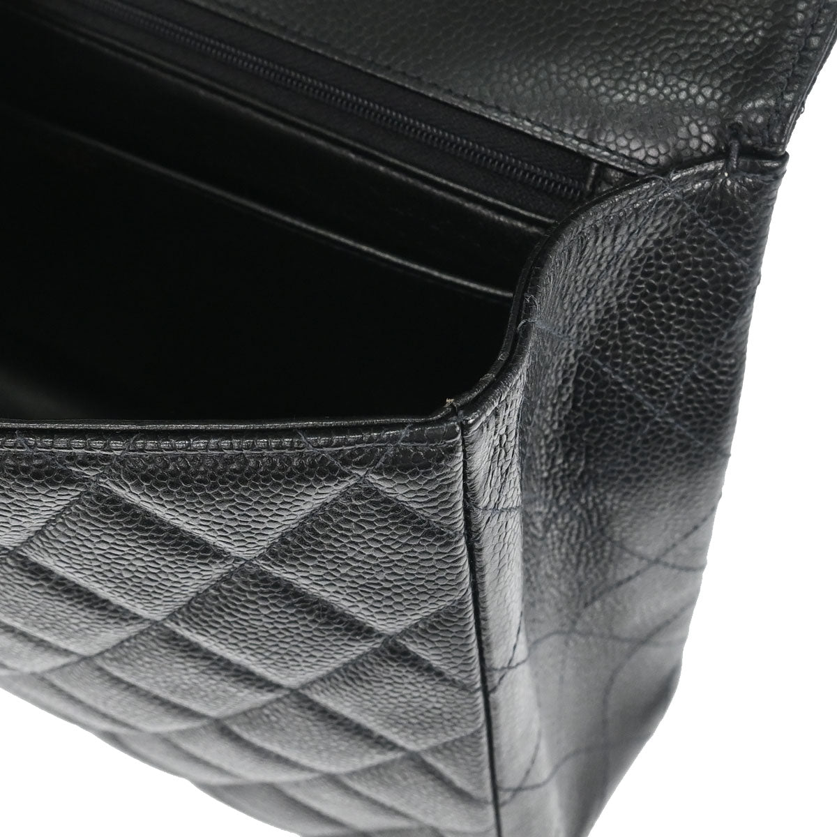 Chanel 1997-1999 Black Caviar Skin Jumbo Classic Flap Shoulder Bag