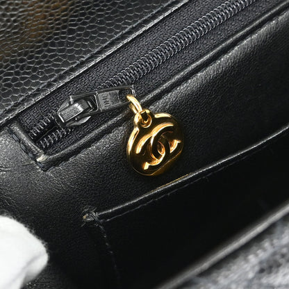 Chanel 1997-1999 Black Caviar Skin Jumbo Classic Flap Shoulder Bag