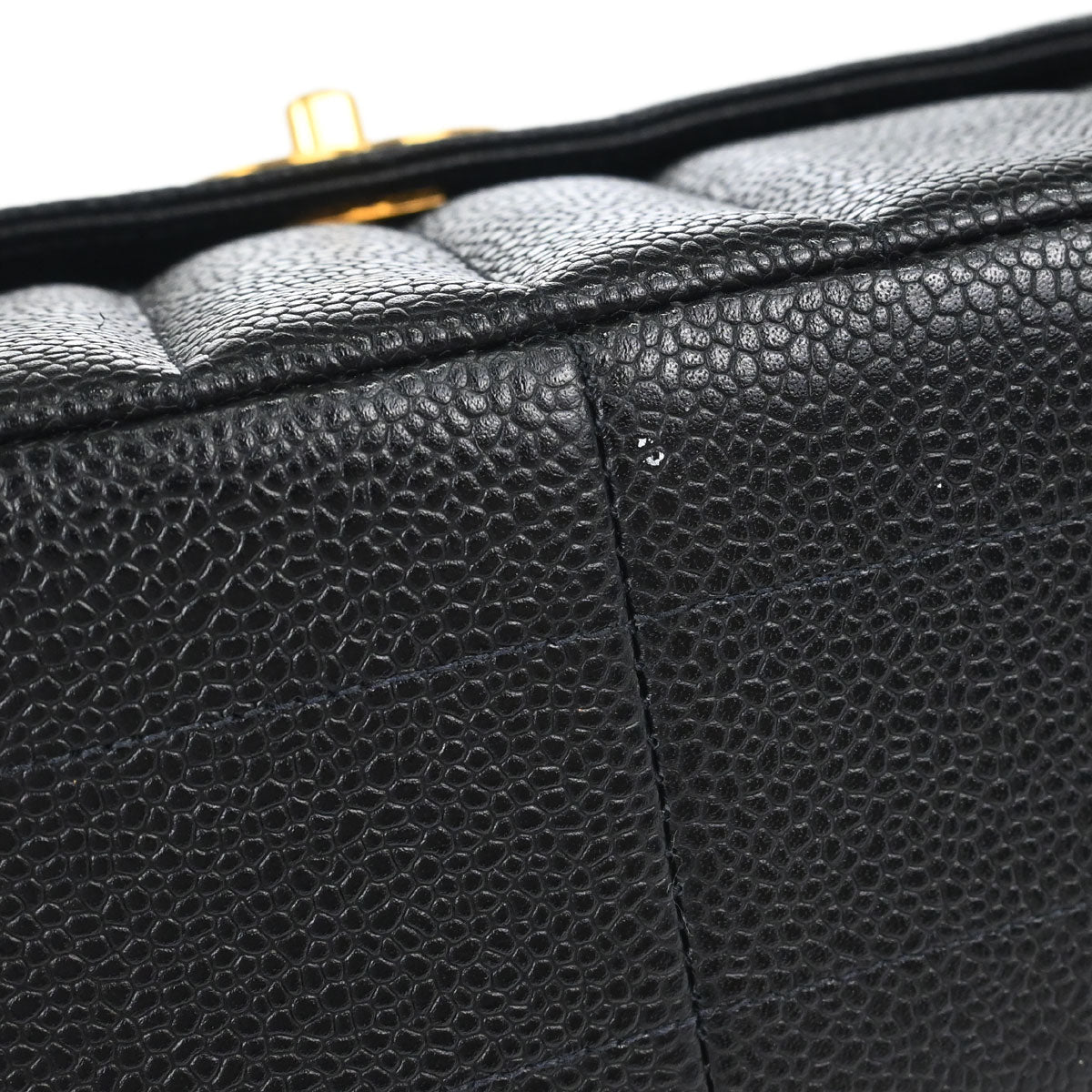 Chanel 1994-1996 Black Caviar Skin Mademoiselle Straight Flap Shoulder Bag