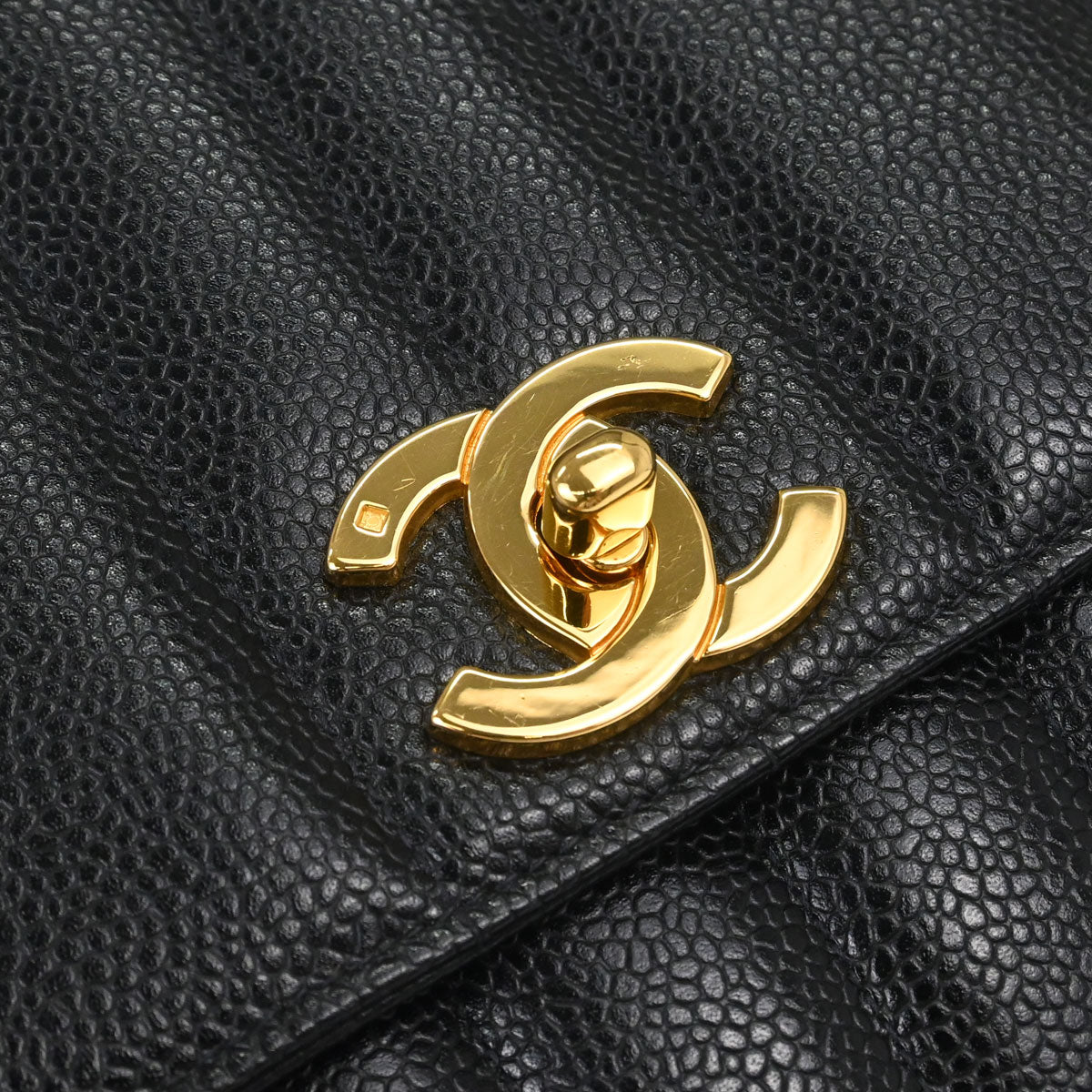 Chanel 1994-1996 Black Caviar Skin Mademoiselle Straight Flap Shoulder Bag