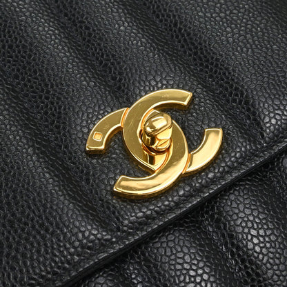Chanel 1994-1996 Black Caviar Skin Mademoiselle Straight Flap Shoulder Bag