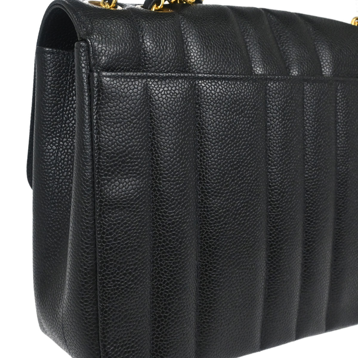 Chanel 1994-1996 Black Caviar Skin Mademoiselle Straight Flap Shoulder Bag