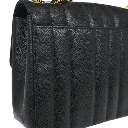 Chanel 1994-1996 Black Caviar Skin Mademoiselle Straight Flap Shoulder Bag