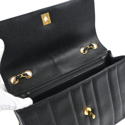 Chanel 1994-1996 Black Caviar Skin Mademoiselle Straight Flap Shoulder Bag