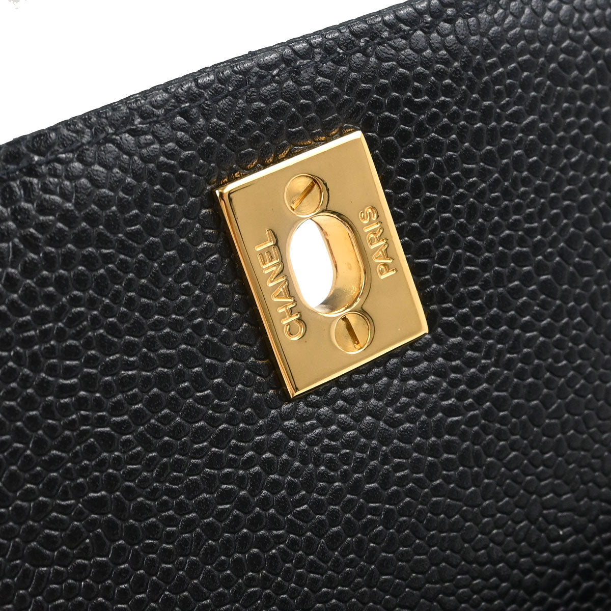 Chanel 1994-1996 Black Caviar Skin Mademoiselle Straight Flap Shoulder Bag