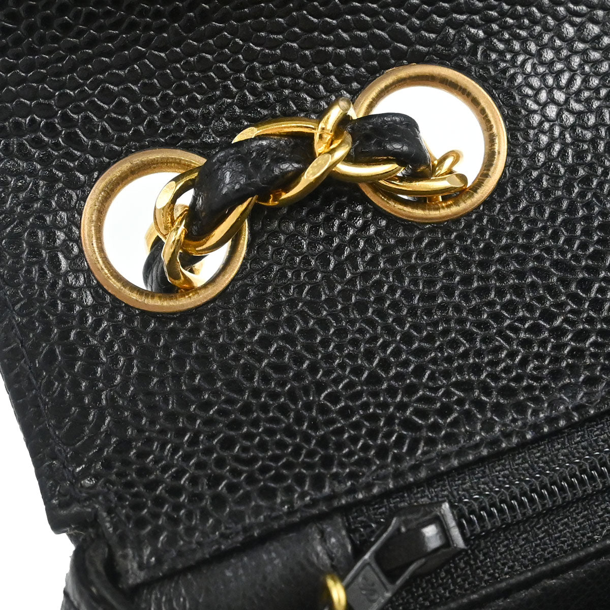 Chanel 1994-1996 Black Caviar Skin Mademoiselle Straight Flap Shoulder Bag