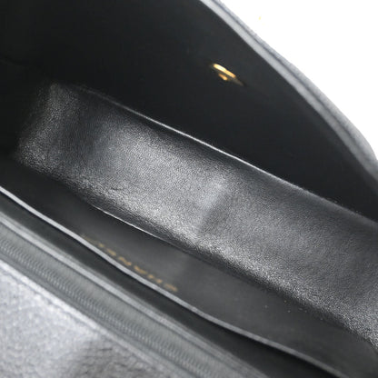 Chanel 1994-1996 Black Caviar Skin Mademoiselle Straight Flap Shoulder Bag