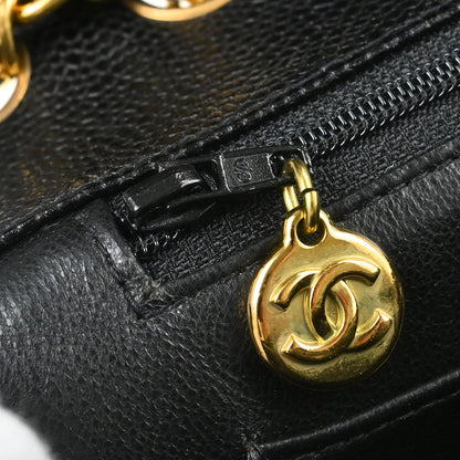 Chanel 1994-1996 Black Caviar Skin Mademoiselle Straight Flap Shoulder Bag