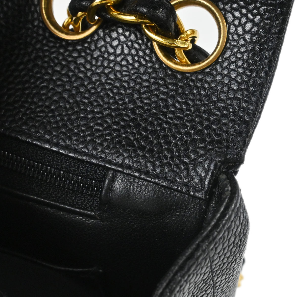 Chanel 1994-1996 Black Caviar Skin Mademoiselle Straight Flap Shoulder Bag