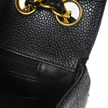 Chanel 1994-1996 Black Caviar Skin Mademoiselle Straight Flap Shoulder Bag