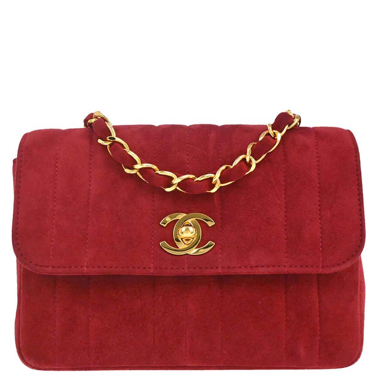 Chanel 1994-1996 Red Suede Shoulder Bag