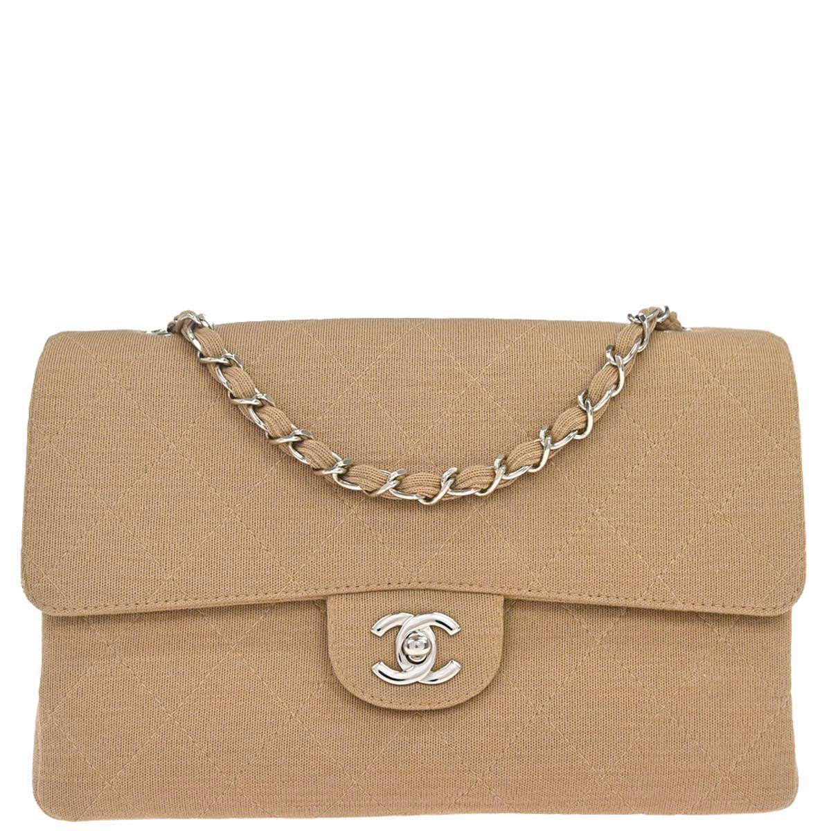 Chanel 1997-1999 Beige Jersey Single Flap Shoulder Bag