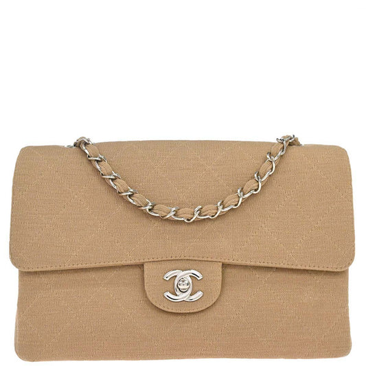 Chanel 1997-1999 Beige Jersey Single Flap Shoulder Bag