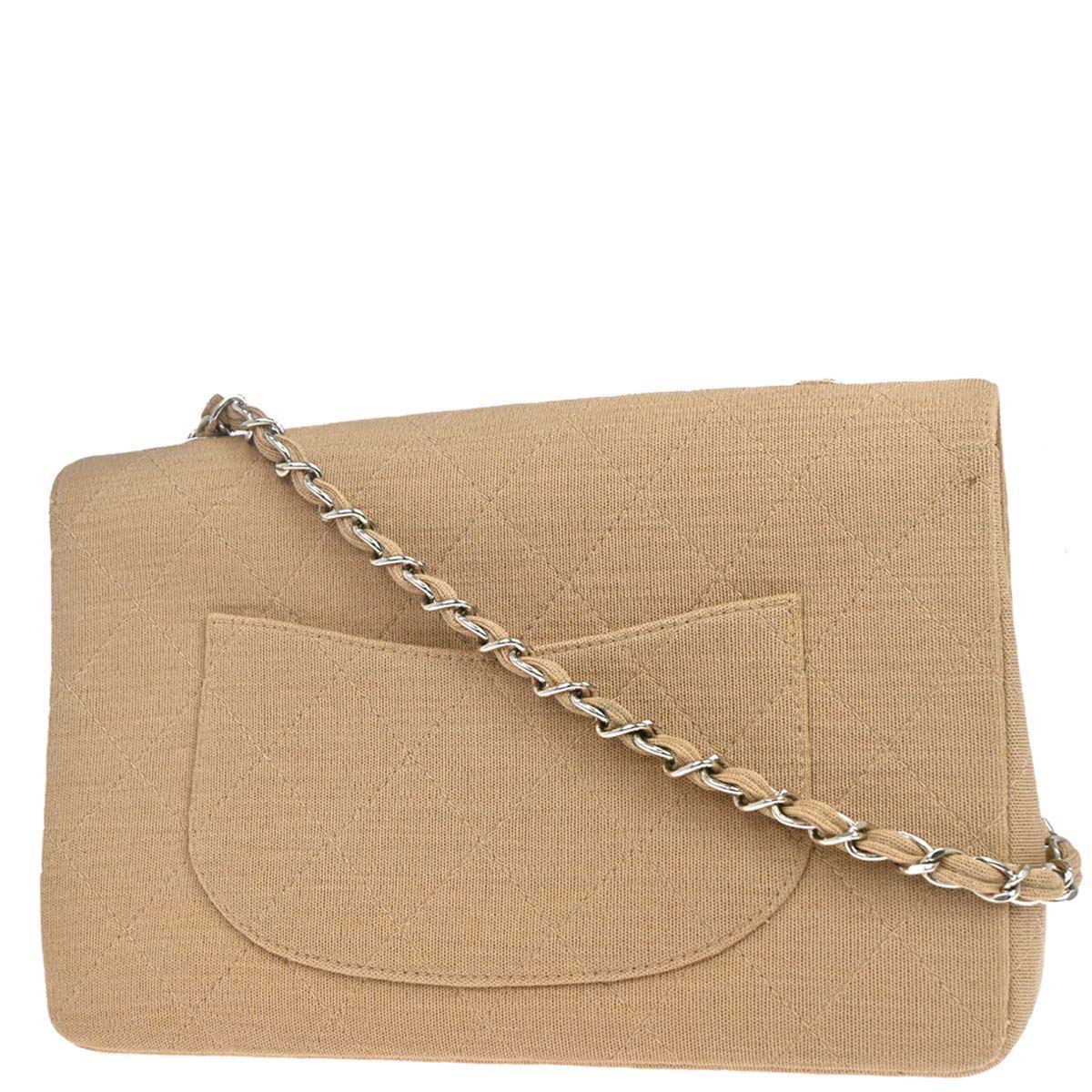 Chanel 1997-1999 Beige Jersey Single Flap Shoulder Bag
