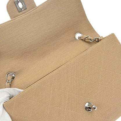 Chanel 1997-1999 Beige Jersey Single Flap Shoulder Bag