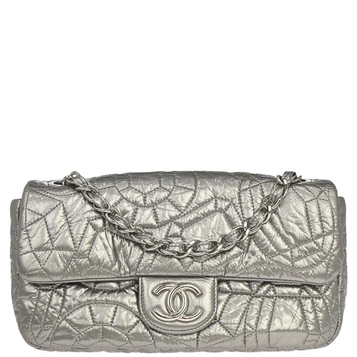 Chanel 2008-2009 Silver PVC Graphic Edge Flap Shoulder Bag