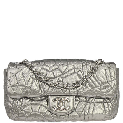 Chanel 2008-2009 Silver PVC Graphic Edge Flap Shoulder Bag