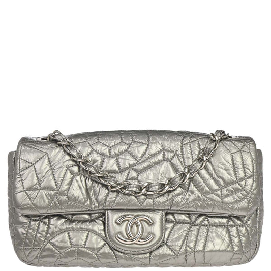 Chanel 2008-2009 Silver PVC Graphic Edge Flap Shoulder Bag