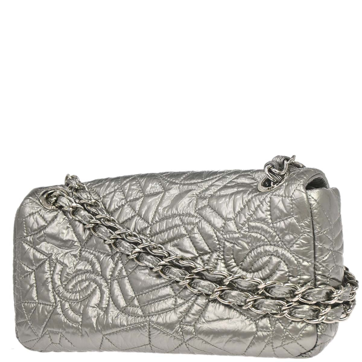 Chanel 2008-2009 Silver PVC Graphic Edge Flap Shoulder Bag