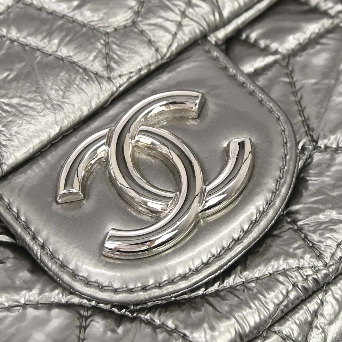 Chanel 2008-2009 Silver PVC Graphic Edge Flap Shoulder Bag