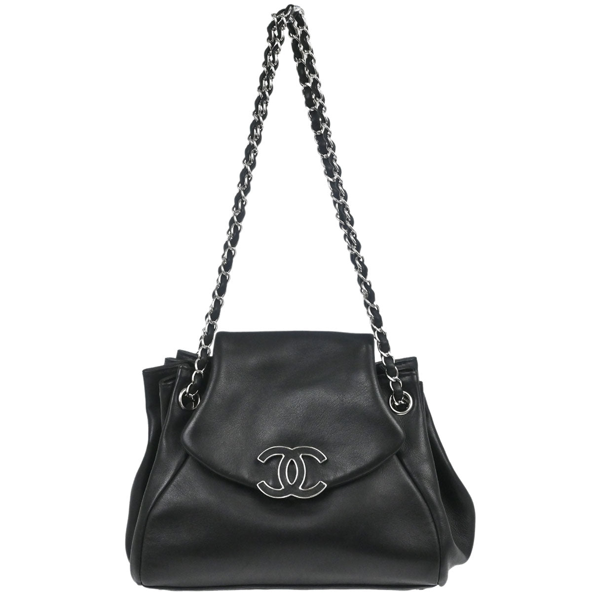 Chanel 2008-2009 Black Lambskin Accordion Flap Shoulder Bag