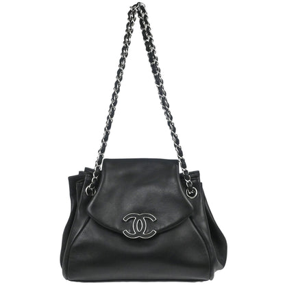 Chanel 2008-2009 Black Lambskin Accordion Flap Shoulder Bag
