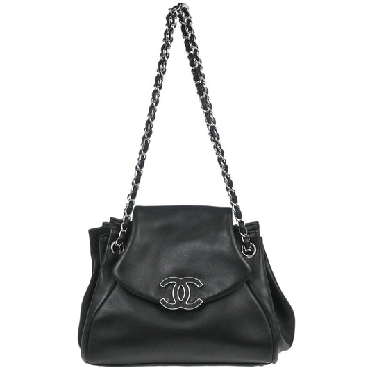 Chanel 2008-2009 Black Lambskin Accordion Flap Shoulder Bag