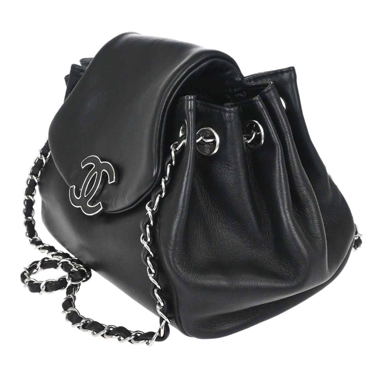 Chanel 2008-2009 Black Lambskin Accordion Flap Shoulder Bag