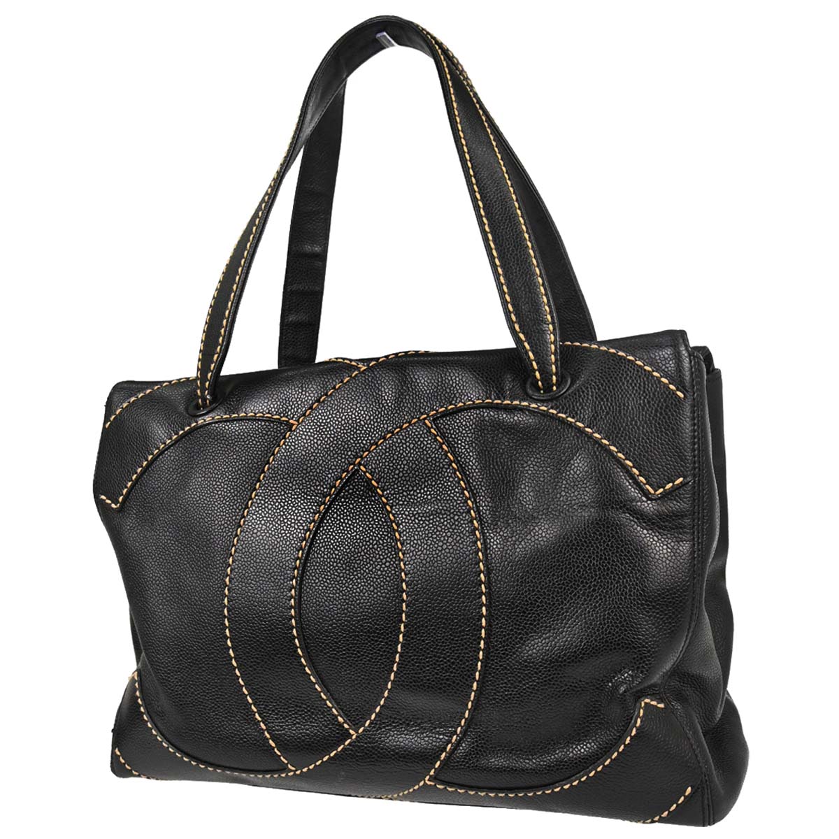 Chanel 2005-2006 Black Caviar Skin Wild Stitch Tote Handbag