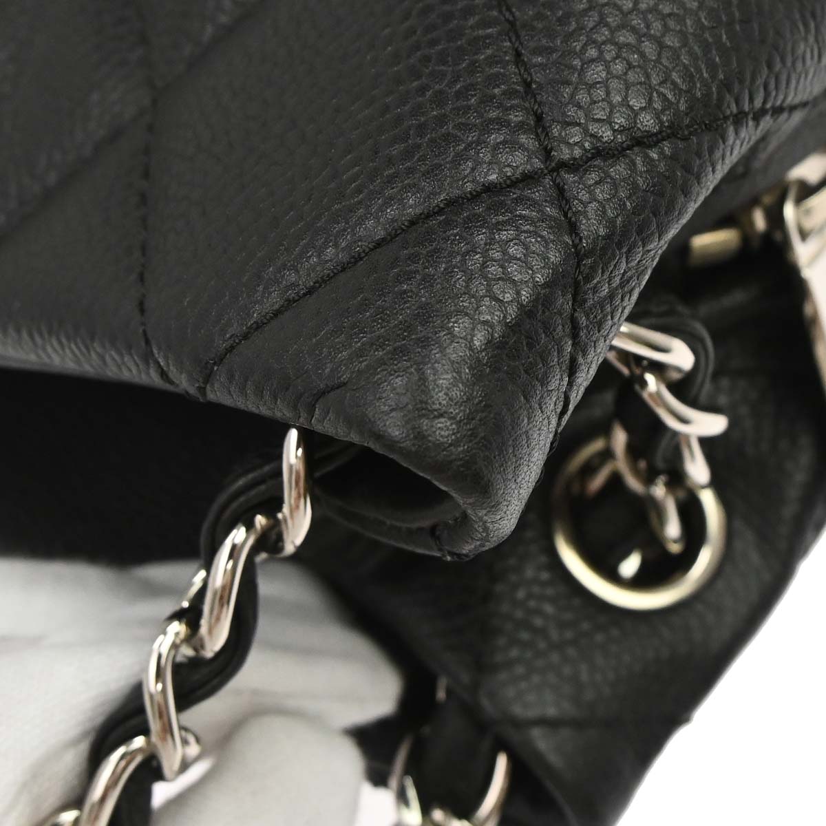 Chanel 2011 Black Caviar Skin Chain Expandable Tote Bag