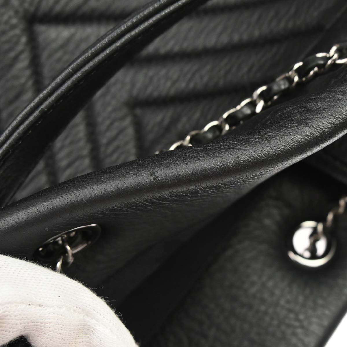 Chanel 2017 Black Deerskin Urban Spirit Chevron Drawstring Bucket Tote Handbag