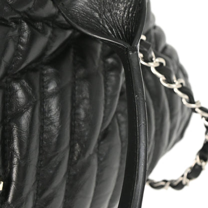 Chanel 2018 Black Calfskin Chevron Soft Bowling Bag Handbag