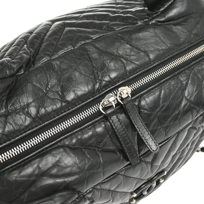 Chanel 2018 Black Calfskin Chevron Soft Bowling Bag Handbag