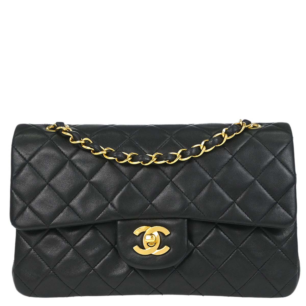 Chanel 1996-1997 Black Lambskin Small Classic Double Flap Shoulder Bag