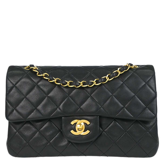 Chanel 1996-1997 Black Lambskin Small Classic Double Flap Shoulder Bag