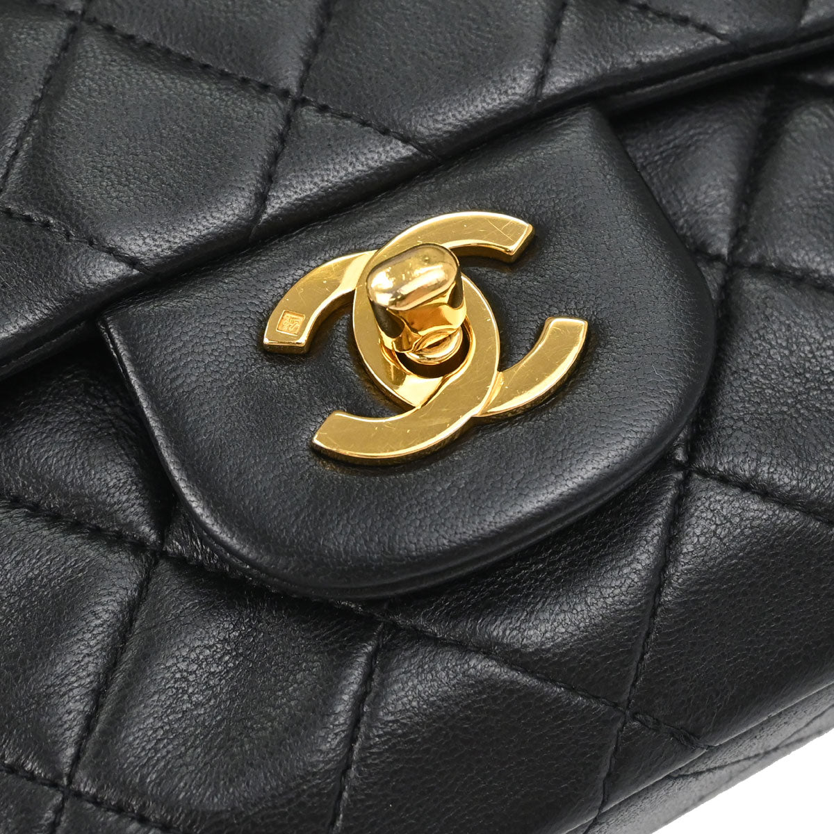 Chanel 1996-1997 Black Lambskin Small Classic Double Flap Shoulder Bag