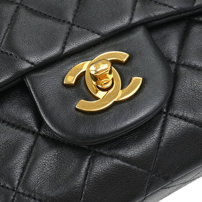 Chanel 1996-1997 Black Lambskin Small Classic Double Flap Shoulder Bag