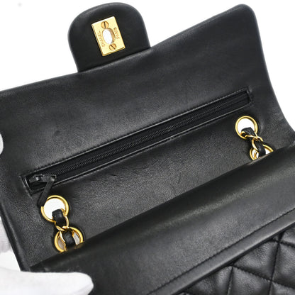 Chanel 1996-1997 Black Lambskin Small Classic Double Flap Shoulder Bag
