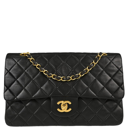 Chanel 1991-1994 Black Lambskin Medium Classic Double Flap Shoulder Bag
