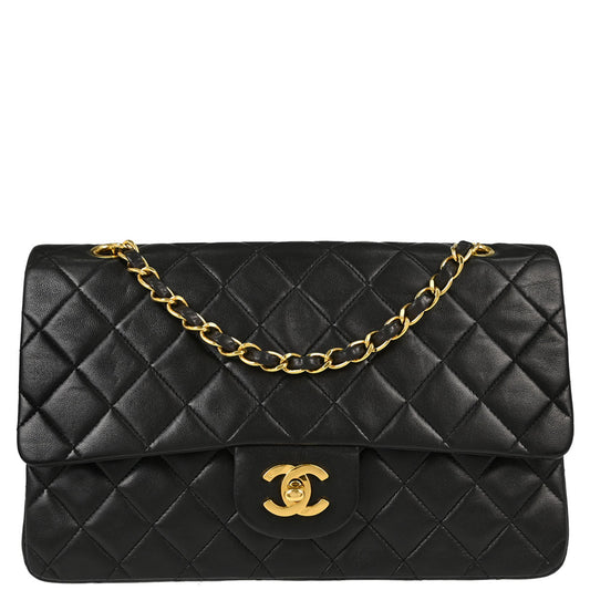 Chanel 1991-1994 Black Lambskin Medium Classic Double Flap Shoulder Bag