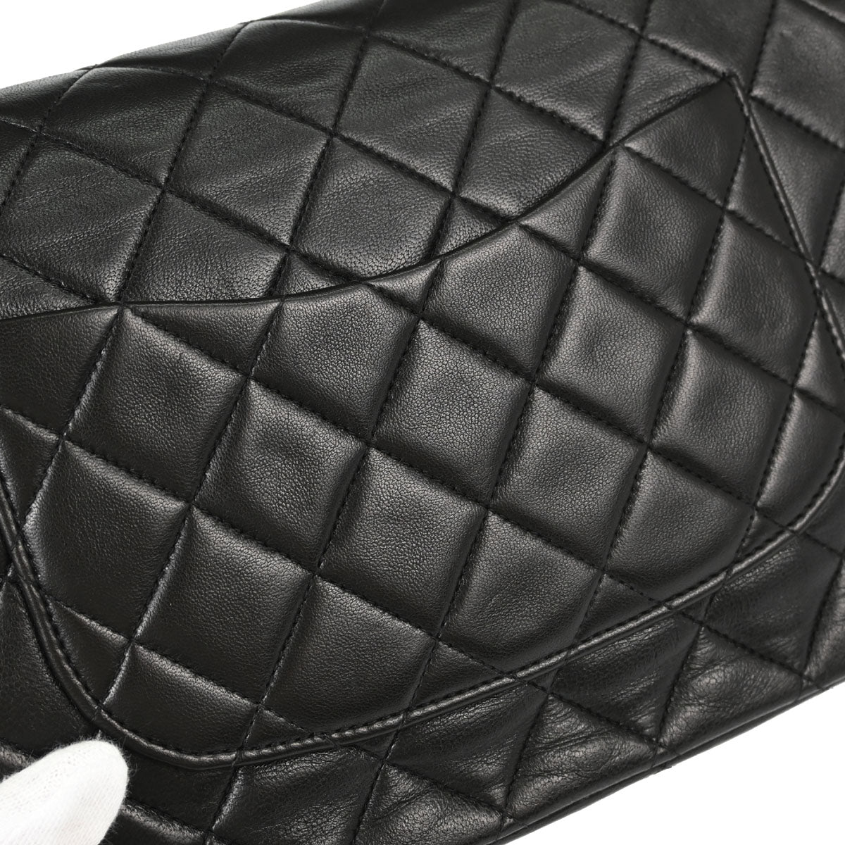 Chanel 1991-1994 Black Lambskin Medium Classic Double Flap Shoulder Bag