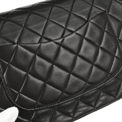 Chanel 1991-1994 Black Lambskin Medium Classic Double Flap Shoulder Bag