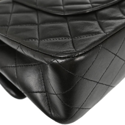 Chanel 1991-1994 Black Lambskin Medium Classic Double Flap Shoulder Bag