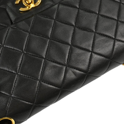 Chanel 1991-1994 Black Lambskin Medium Classic Double Flap Shoulder Bag