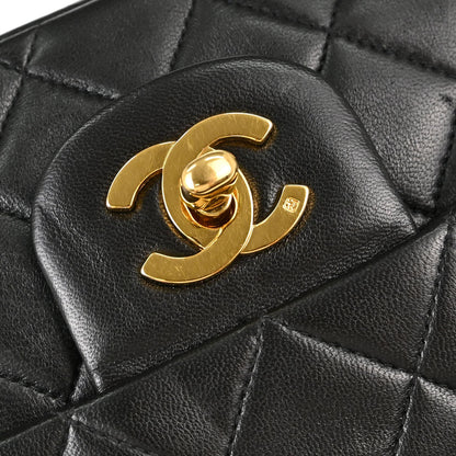 Chanel 1991-1994 Black Lambskin Medium Classic Double Flap Shoulder Bag
