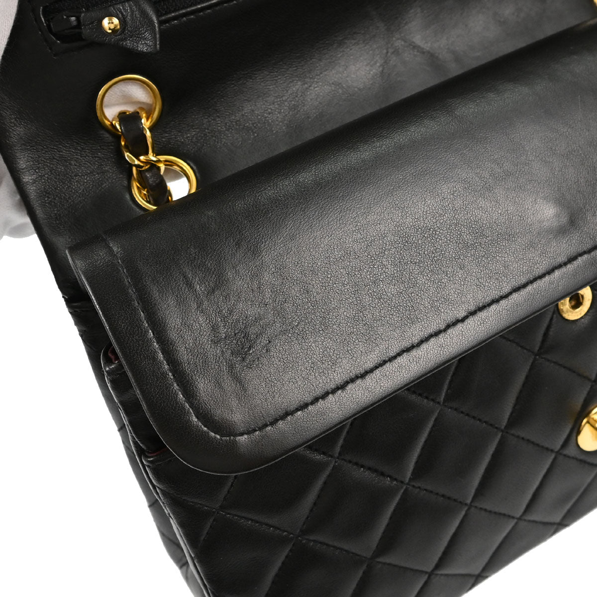 Chanel 1991-1994 Black Lambskin Medium Classic Double Flap Shoulder Bag